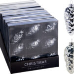 Kerstbal Glas Dennenappel 9cm 9 stuks - Zilver