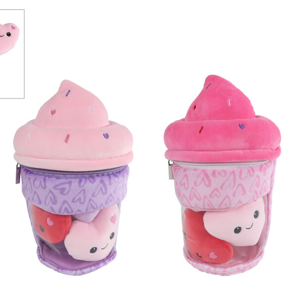 Fluffy Menu ijsje met 3 hartjes pluche 2ass 26cm