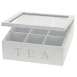 Theedoos 9-vaks wit hout 23x23x9cm
