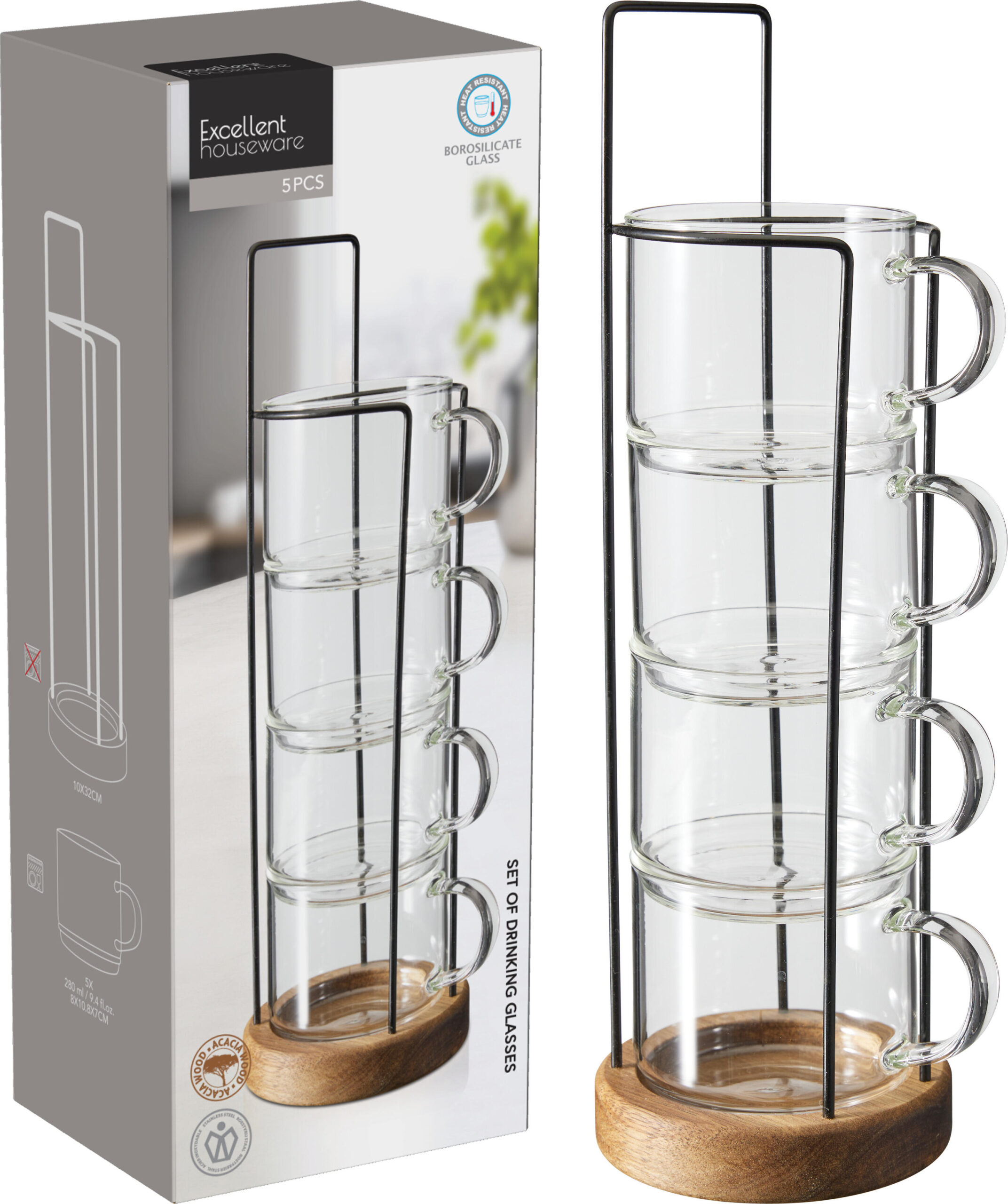 Theeglas Borosilicaatglas 280ml 5 stuks in standaard Theeglas Borosilicaatglas 280ml 5 stuks in standaard