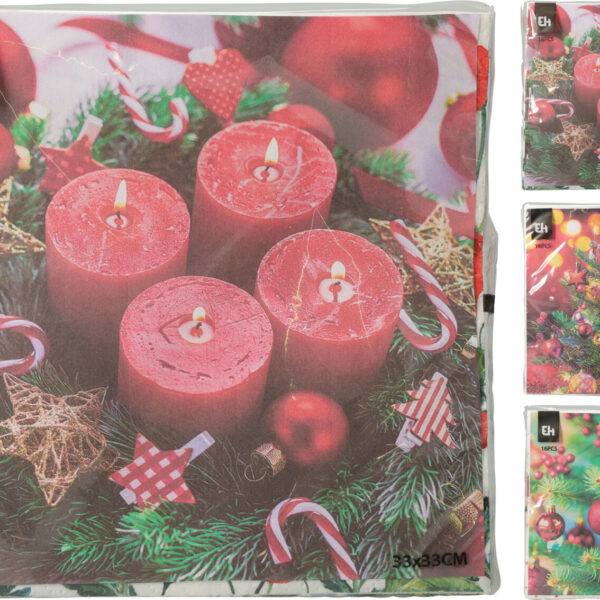 Servetten Kerst Kaarsen 33x33cm 16 stuks