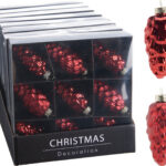 Kerstbal Glas Dennenappel 9cm 9 stuks - Rood